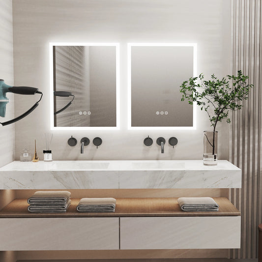 LED Illuminated Bathroom Mirror Wall Mount With Anti-Fog Touch Sensor