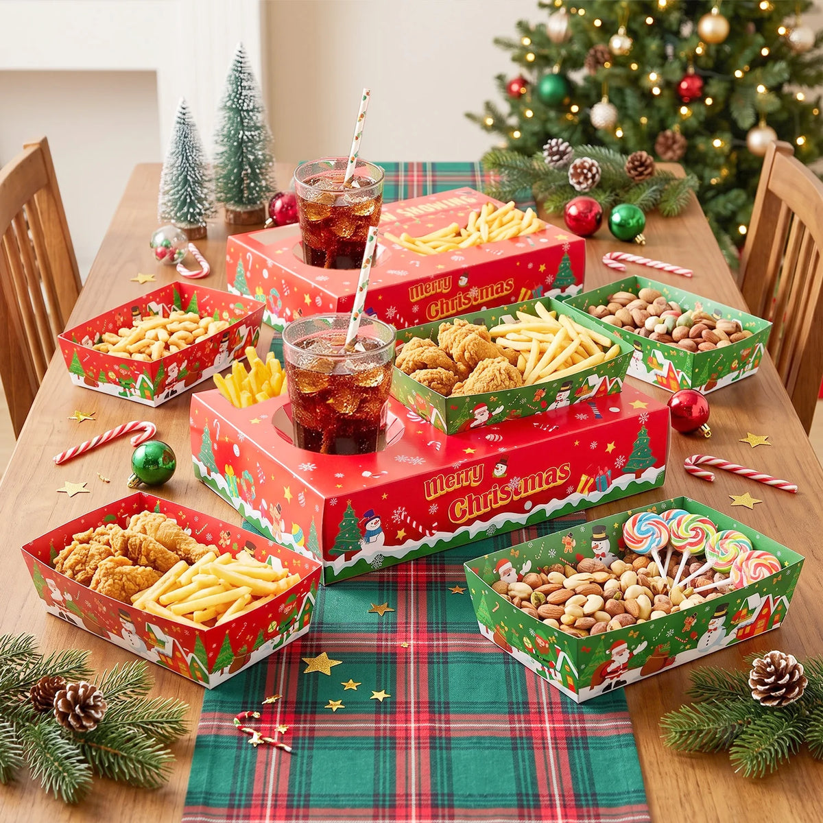 Premium Christmas Paper Snack Trays For Holiday Party Decor