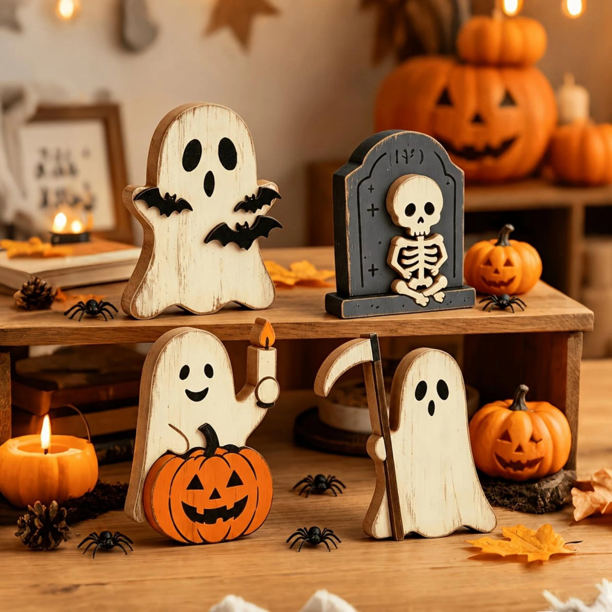 Spooky Halloween Mini Ghost Tiered Tray Home Decor Set