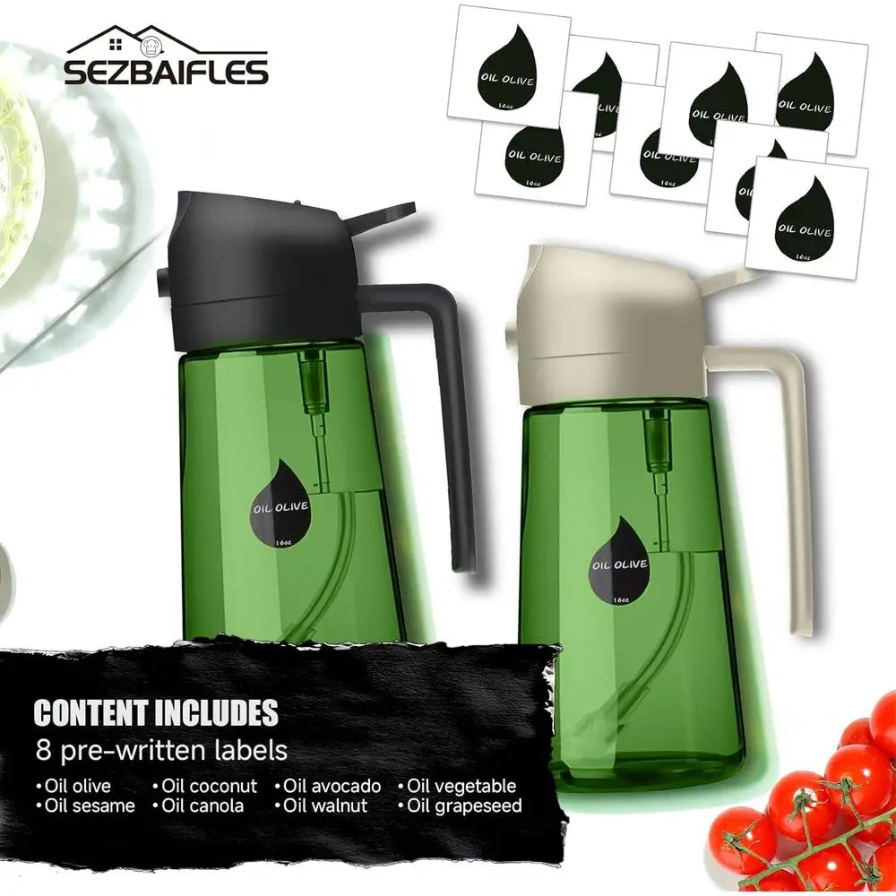 2 In 1 Olive Oil Sprayer Dispenser Glass Bottle Kitchen