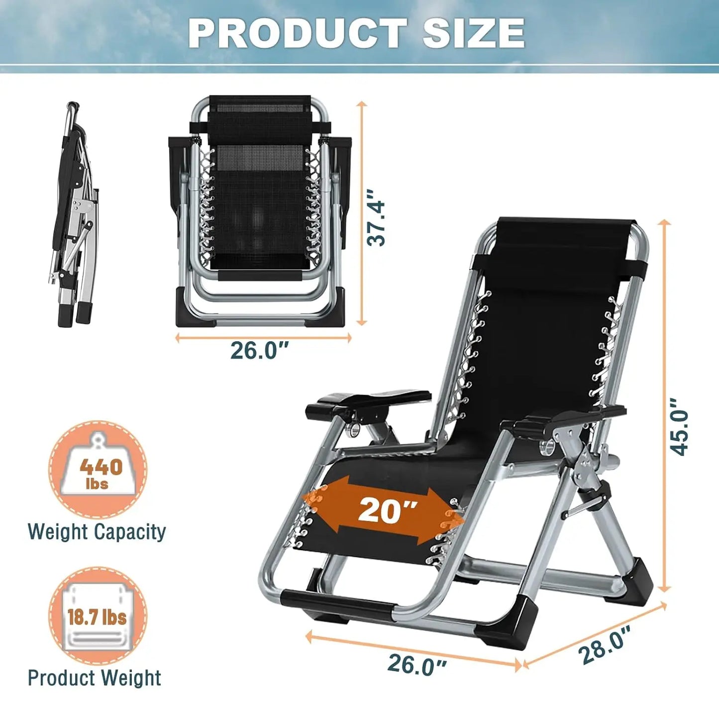 Zero Gravity Outdoor Folding Lounge Chair Premium Recliner Patio Chair