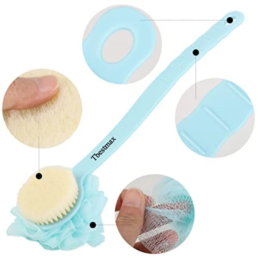 Loofah Back Scrubber Long Handle Shower Brush With Soft Mesh Sponge