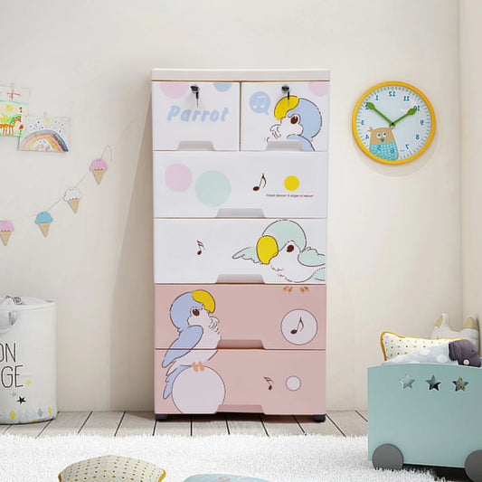 Modern Rolling Parrot Plastic Dresser Storage Cabinet 6 Drawer Organizer