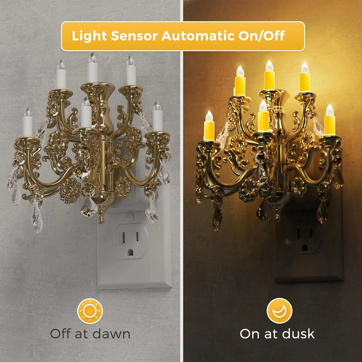Crystal Chandelier LED Night Light Dusk To Dawn Sensor Rotatable