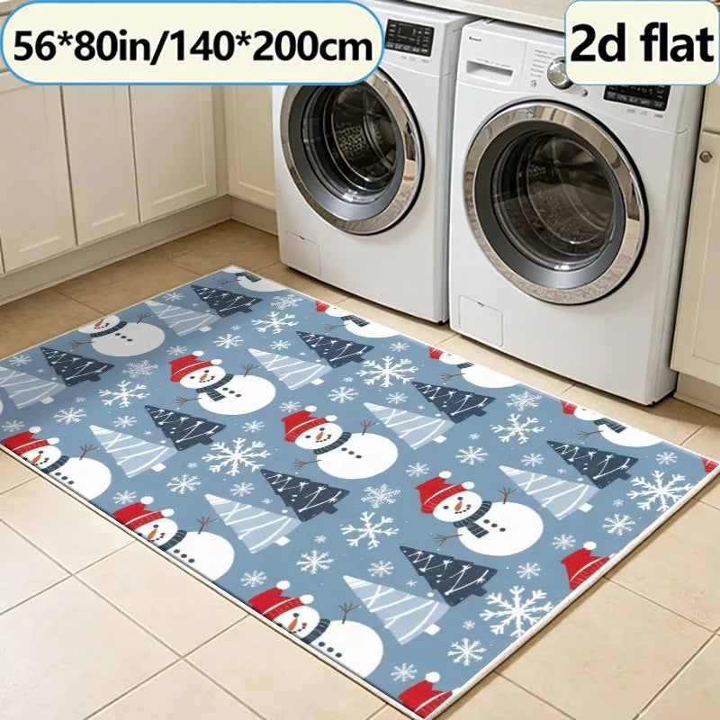 Winter Snowman Christmas Tree Rug Holiday Living Room Carpet