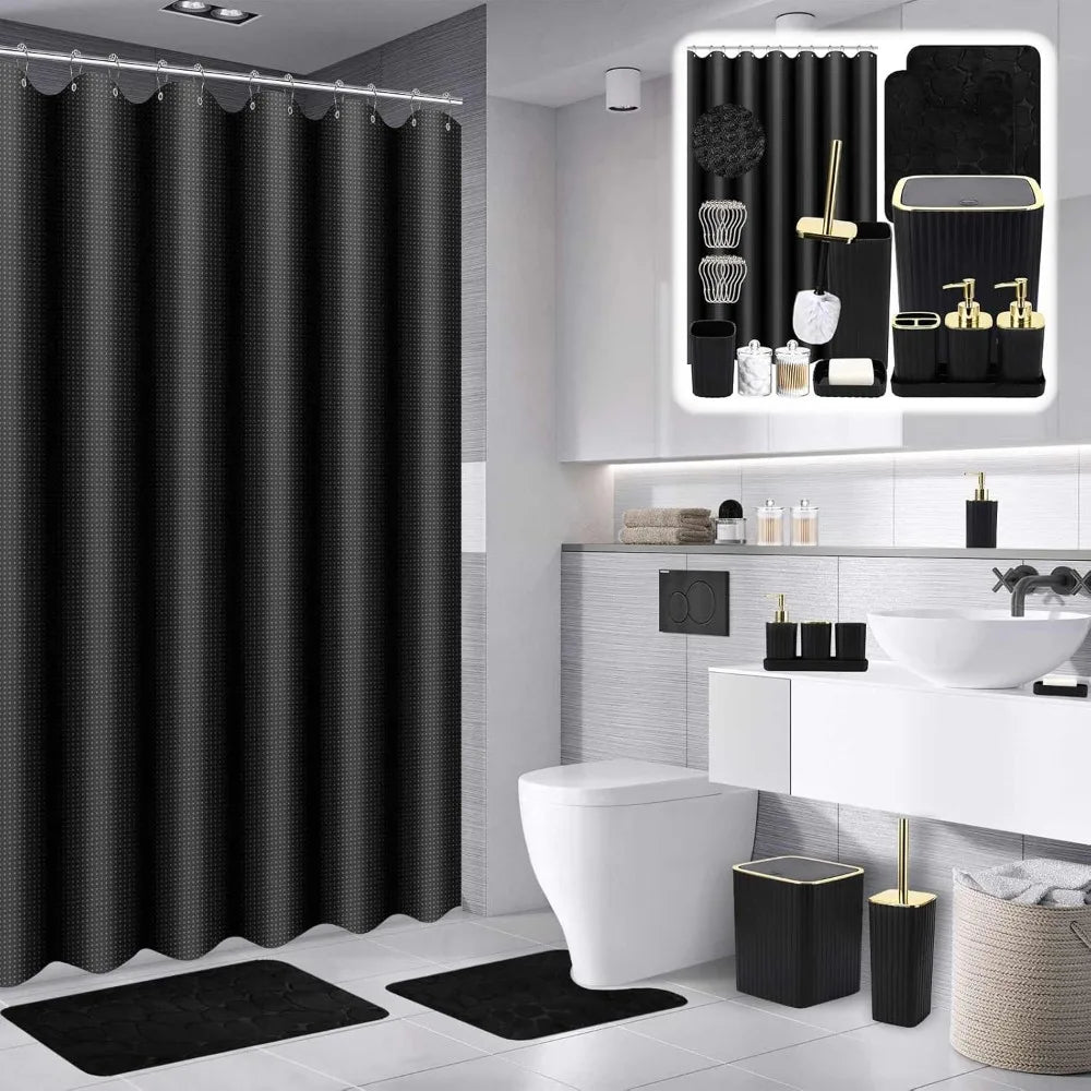 25Piece Bathroom Accessory Set With Shower Curtain And Rugs