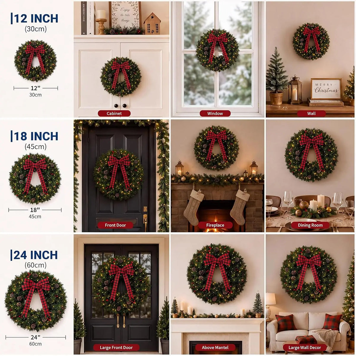 Tacleekii Artificial Christmas Wreath With Pinecones Bow And LEDs
