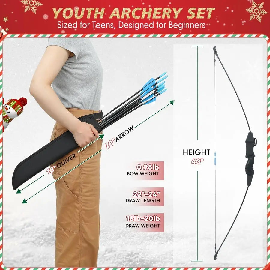 Youth Bow and Arrow Set for Kids Ambidextrous Recurve Archery