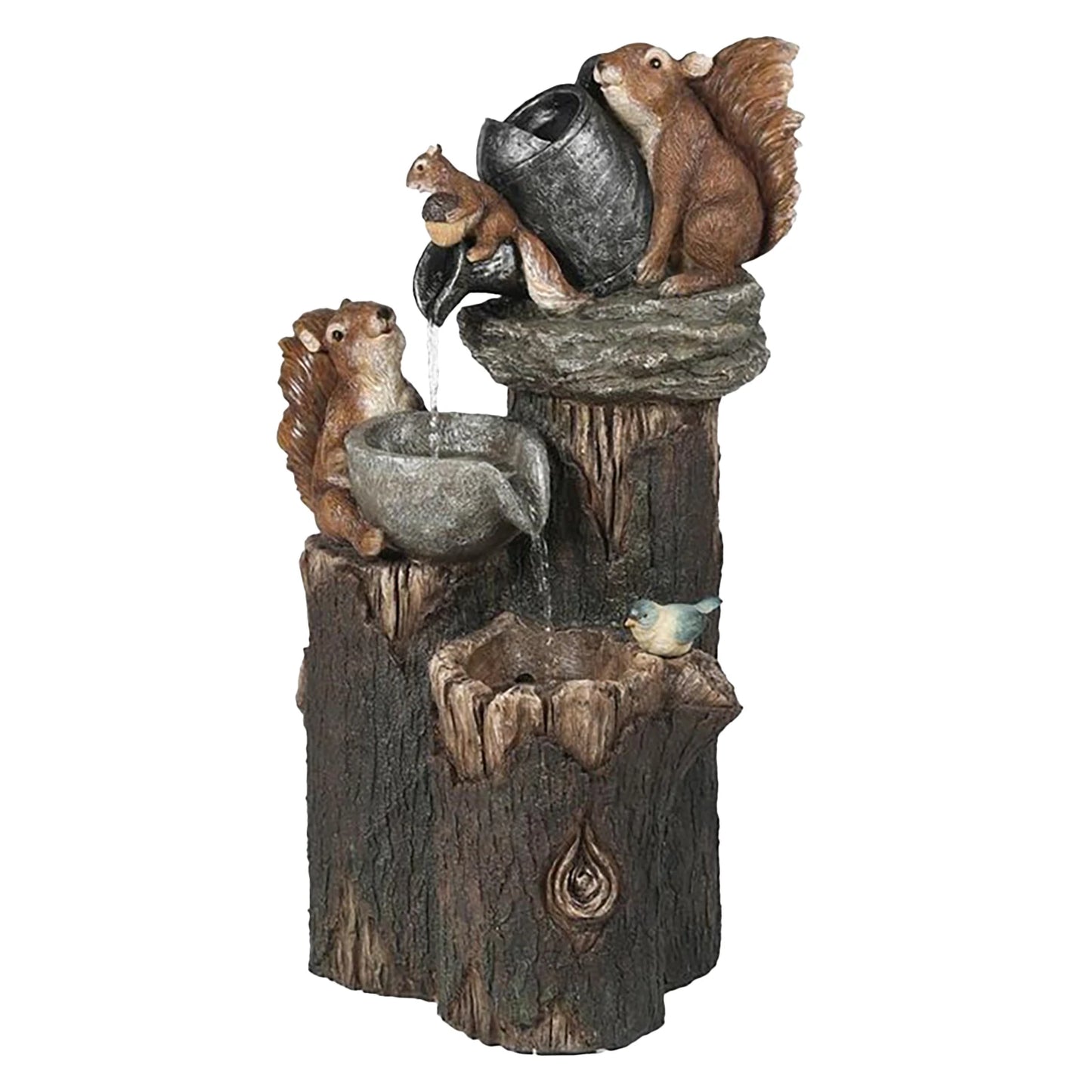 Alloet Duck Squirrel Fountain Statue With Light Garden Decor