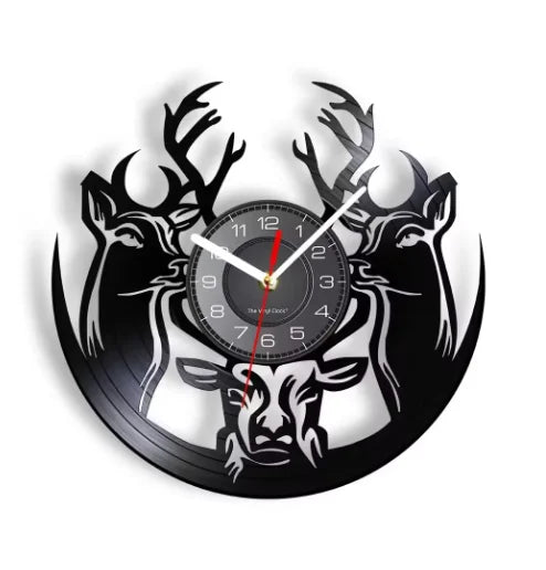 Forest Deer Vinyl Record Wall Clock LED Night Light