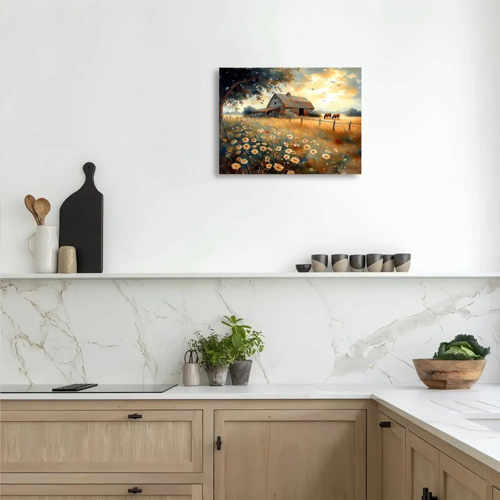Quiet Farmhouse Landscape Painting For Living Room And Office Decor