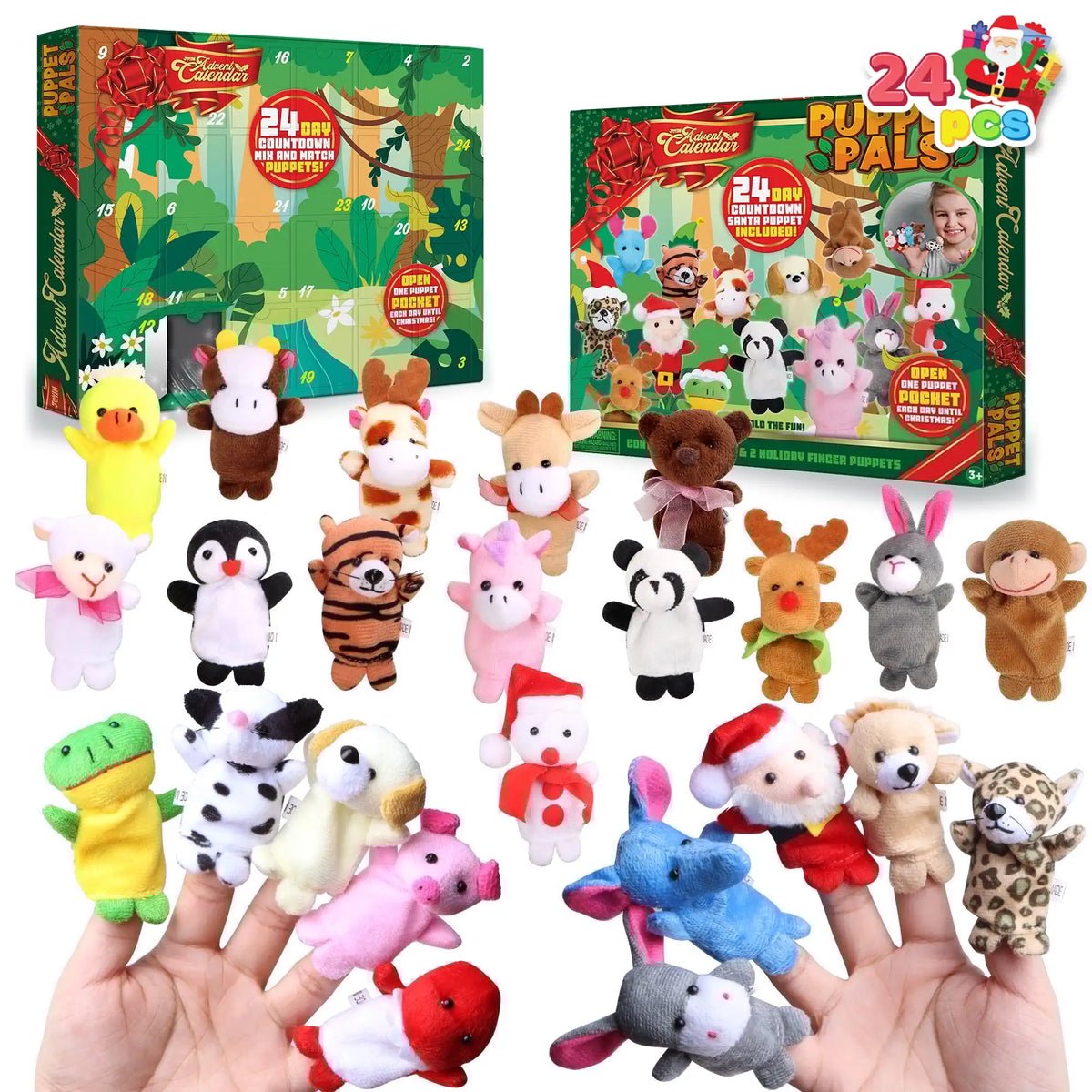 Joyfy Christmas Advent Calendar With Plush Animal Finger Puppets