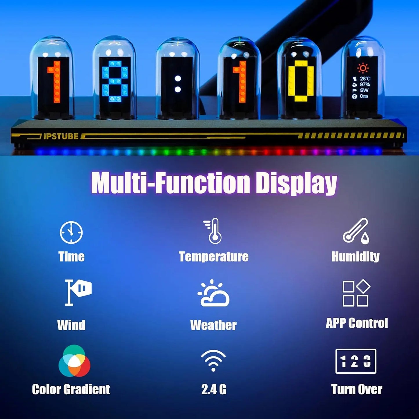 Mexllex Nixie Tube RGB Digital Clock With WiFi App Control