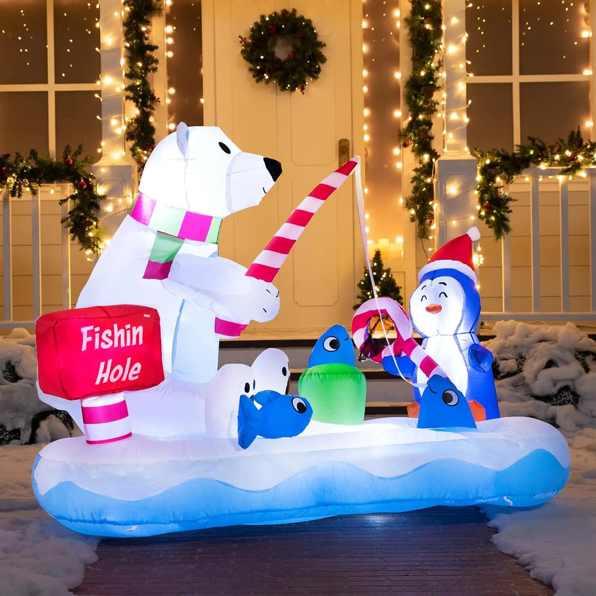 Joyfy Christmas Inflatable Penguin And Polar Bear Yard Decoration