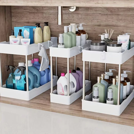 Under Bathroom Sink Organizer Set For Kitchen And Bathroom Storage