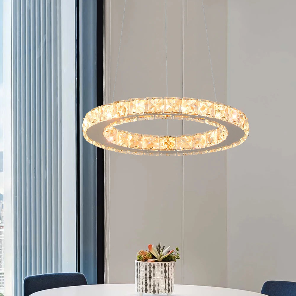 GreeLustr Led Crystal Pendant Chandelier Ring Light For Living Room