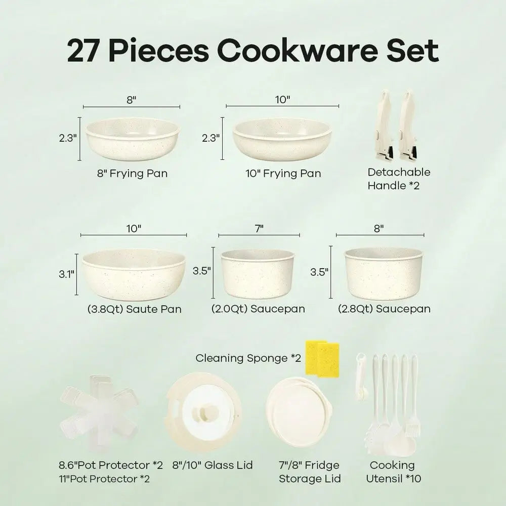 Ceramic Nonstick Pots and Pans Set with Removable Handles Induction Compatible