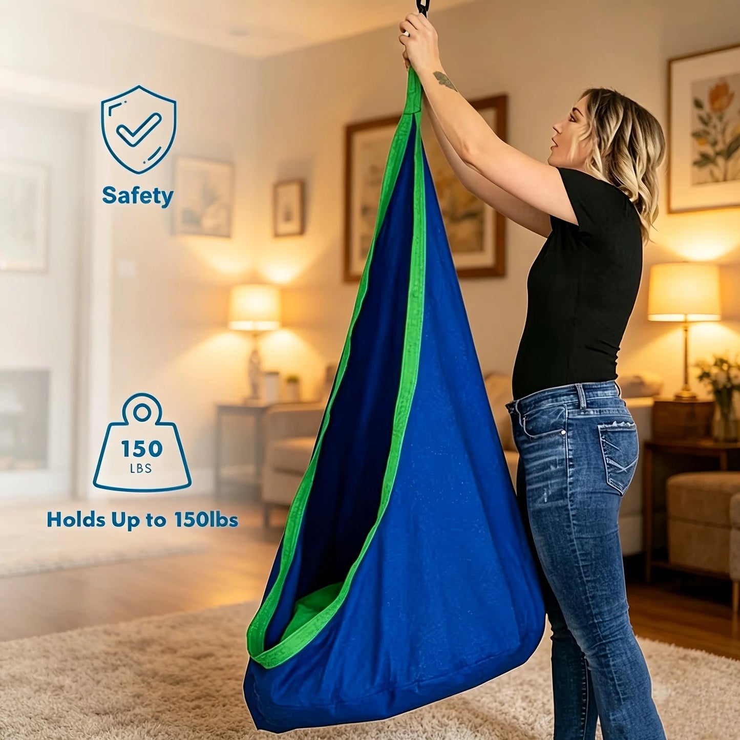 Indoor Outdoor Hanging Hammock Chair With Pillow Straps Storage Bag