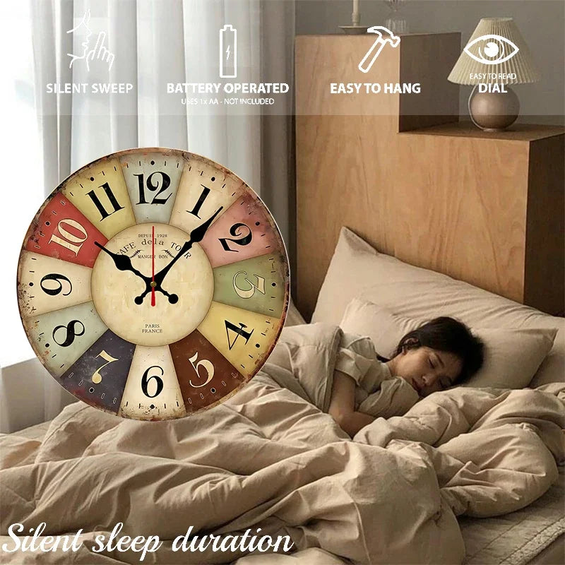 Silent Wooden Wall Clock for Living Room Home Decor