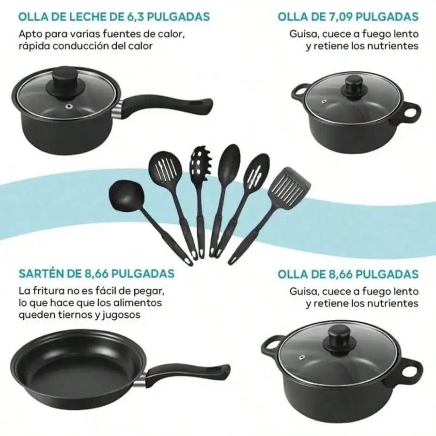 AEHOME 13 Piece Nonstick Kitchenware Set Induction Pots And Spoons