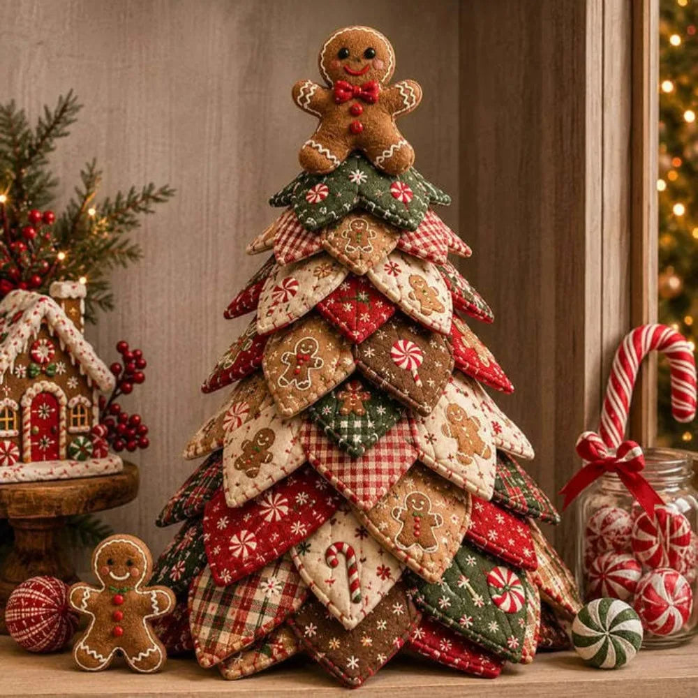 Quilted Christmas Tree Wall Hanging 3D Embroidered Holiday Decor