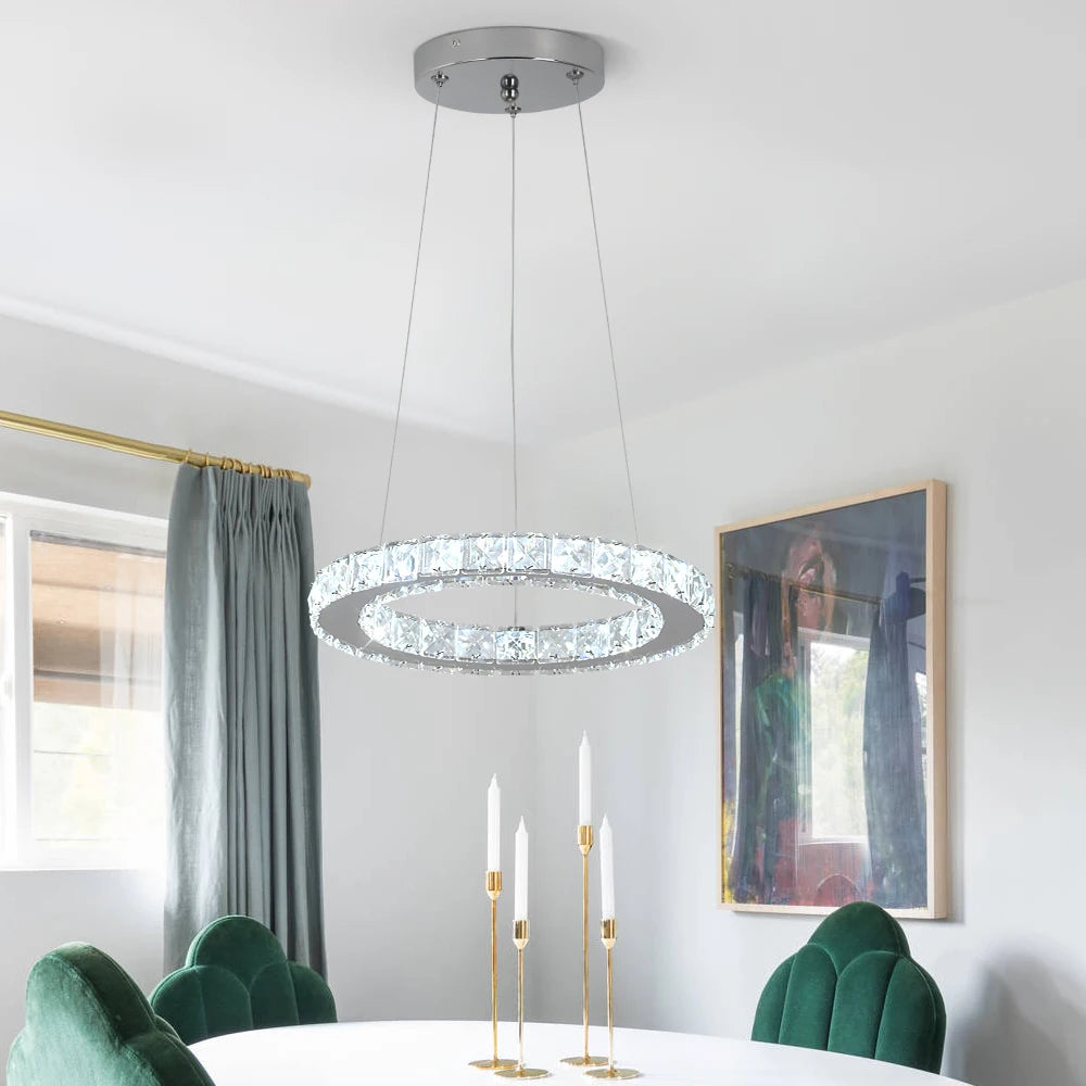 GreeLustr Led Crystal Pendant Chandelier Ring Light For Living Room