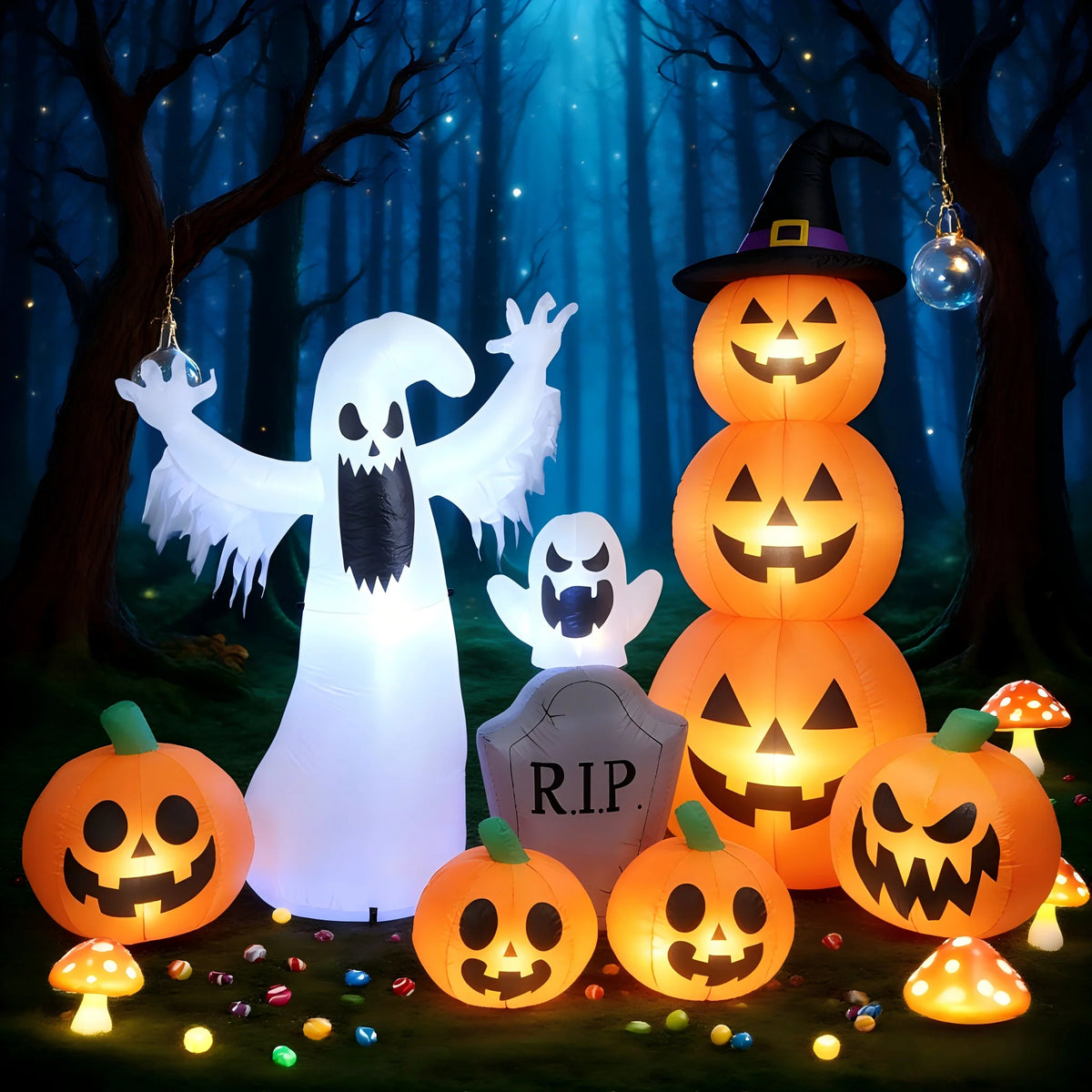 Halloween Inflatable Ghost And Pumpkin Combo Yard Decoration