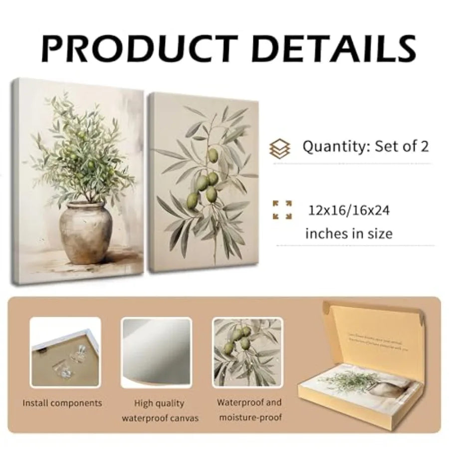 Framed Botanical Wall Art Green Poster Print Neutral Farmhouse Canvas