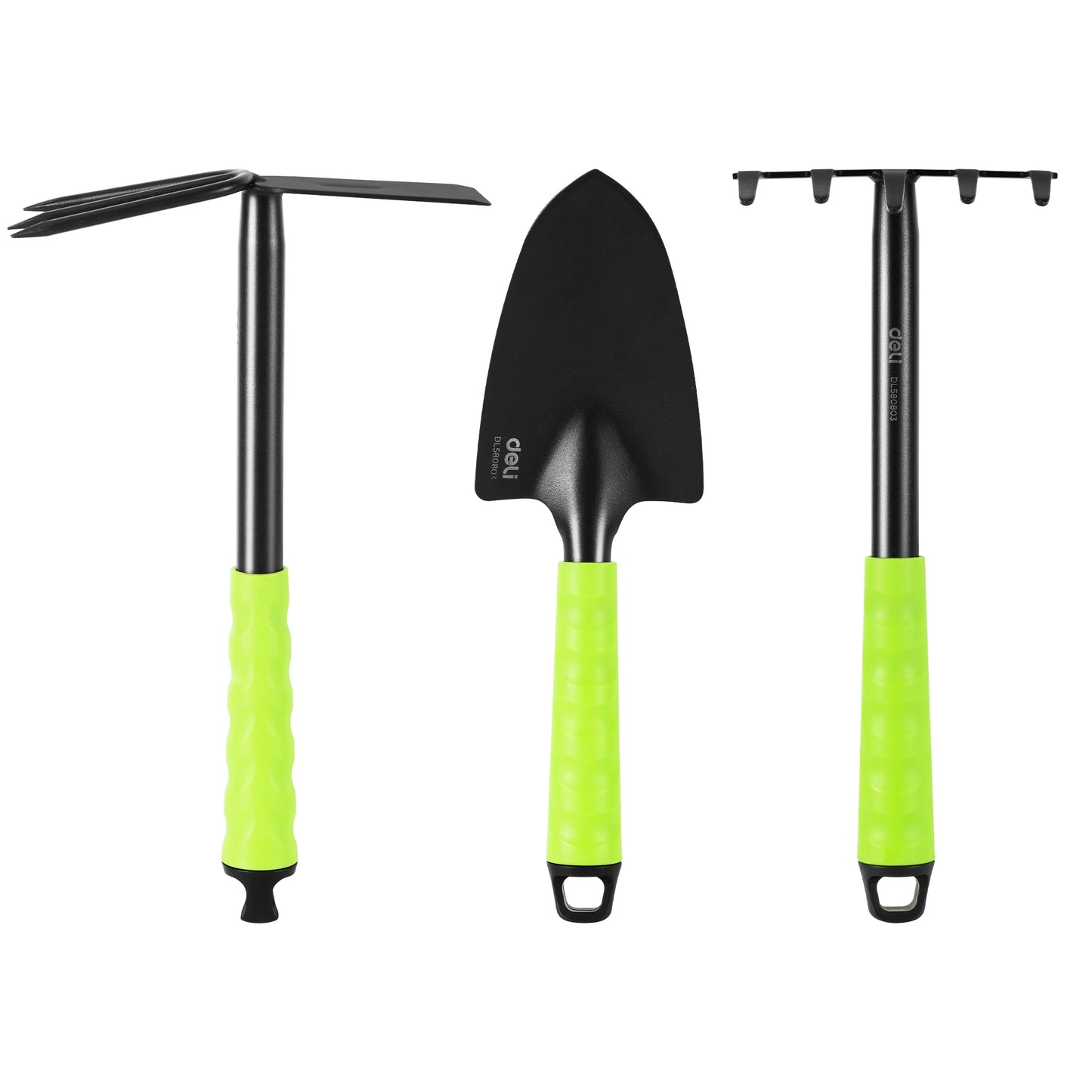 Deli 3 Piece Garden Tools Set Heavy Duty Hand Trowel Hoe Rake