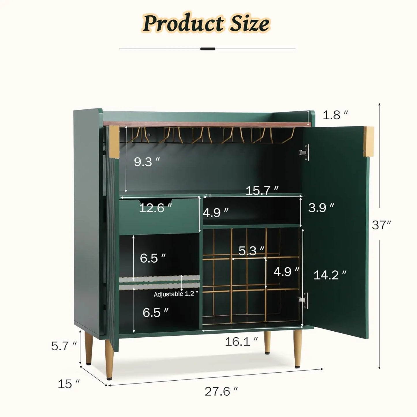 Wood Bar Cabinet With Wine Rack And Fluted Glass Holders