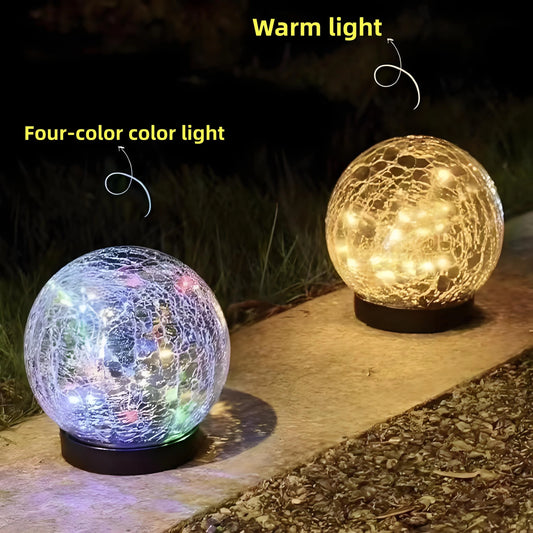 Solar Cracked Glass Globe Lights Outdoor Waterproof Auto On Off