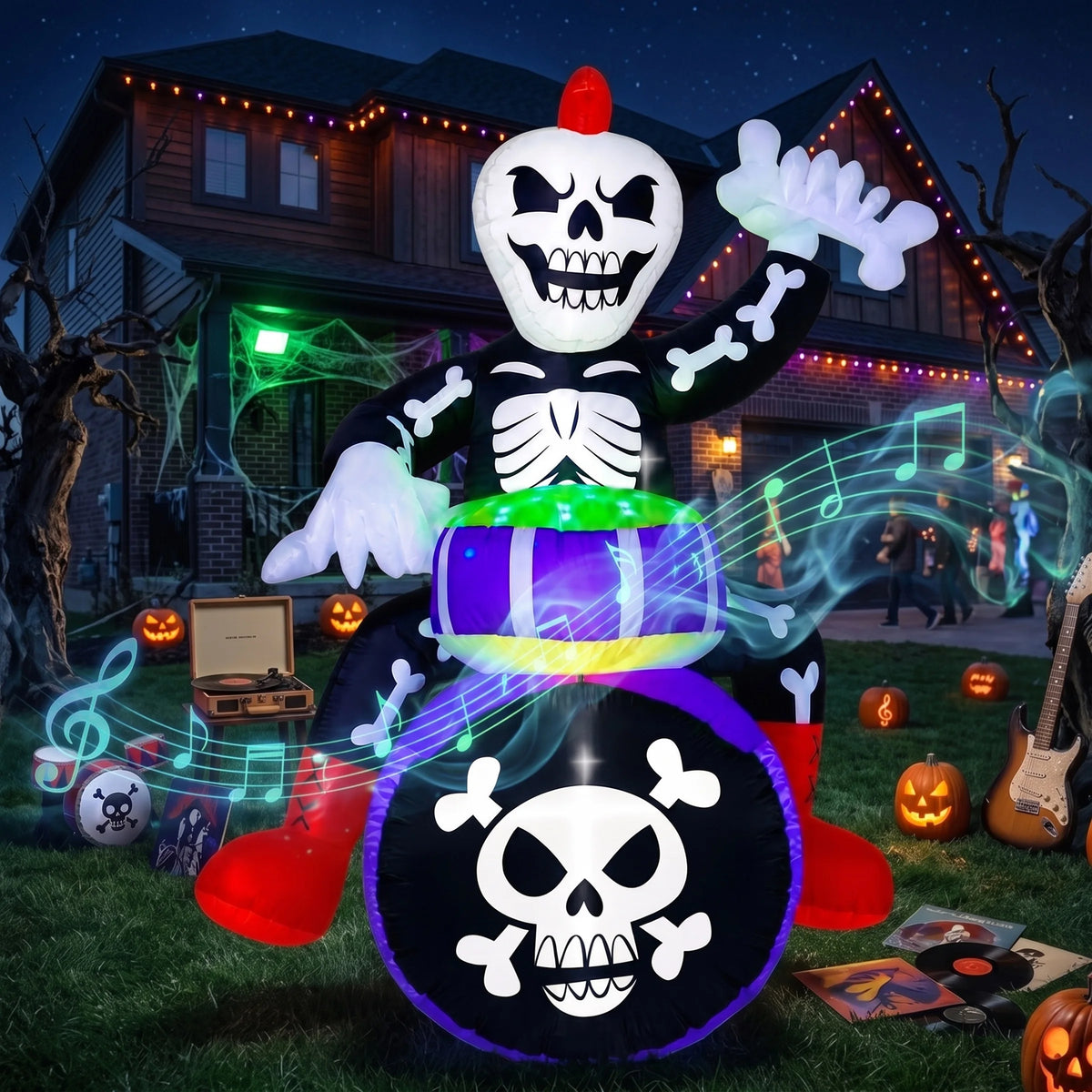 Joyfy Skeleton Drummer Inflatable Halloween Decoration