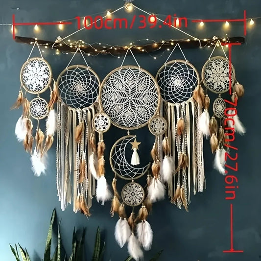 Moon And Sun Dream Catcher Bohemian Wall Decor Handcrafted