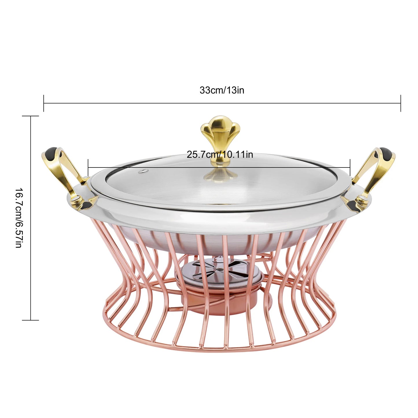 Stainless Steel Round Chafing Dish 24cm 2L Buffet Warmer With Fuel Holder