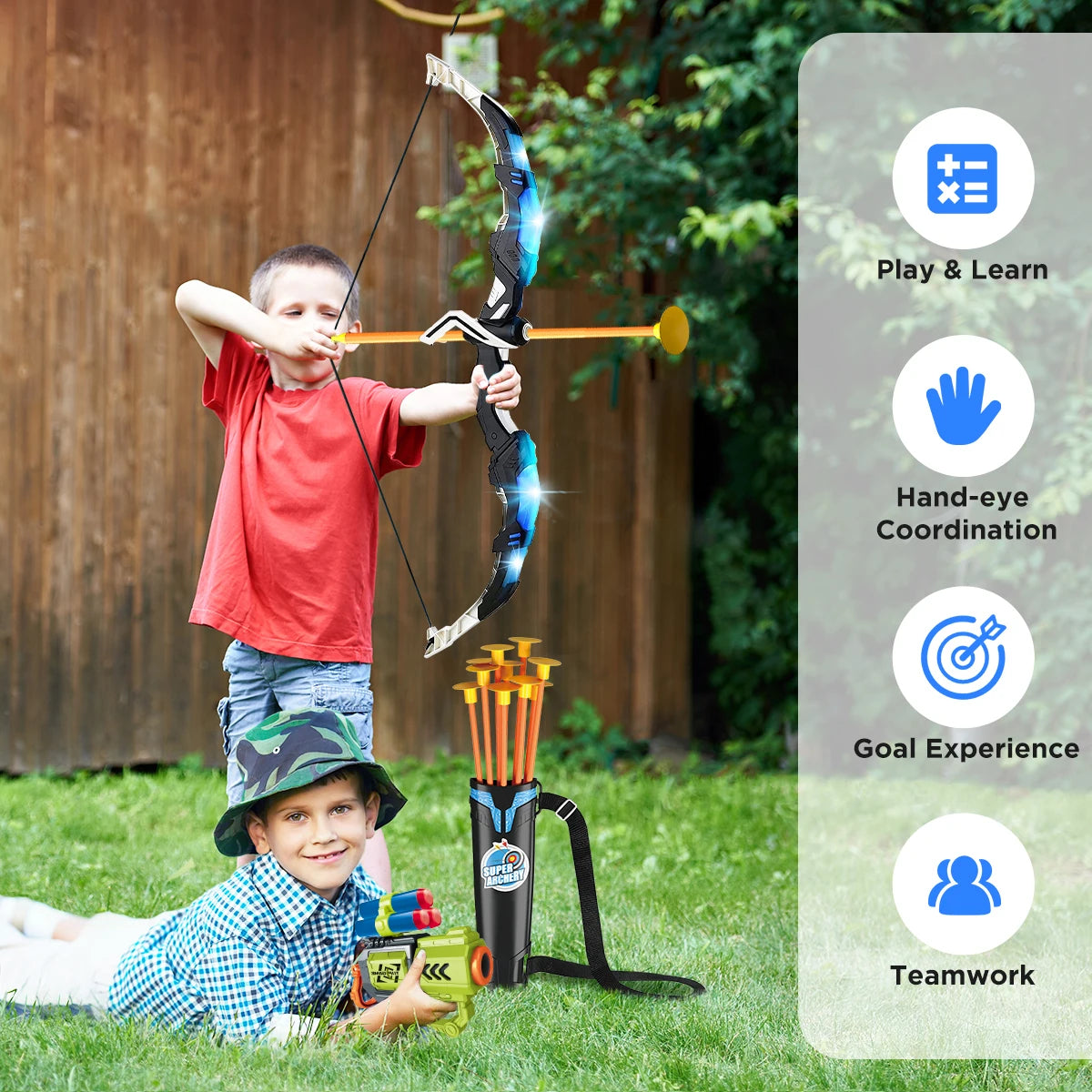 VATOS Bow Arrow Toy Set For Kids Archery Night Light